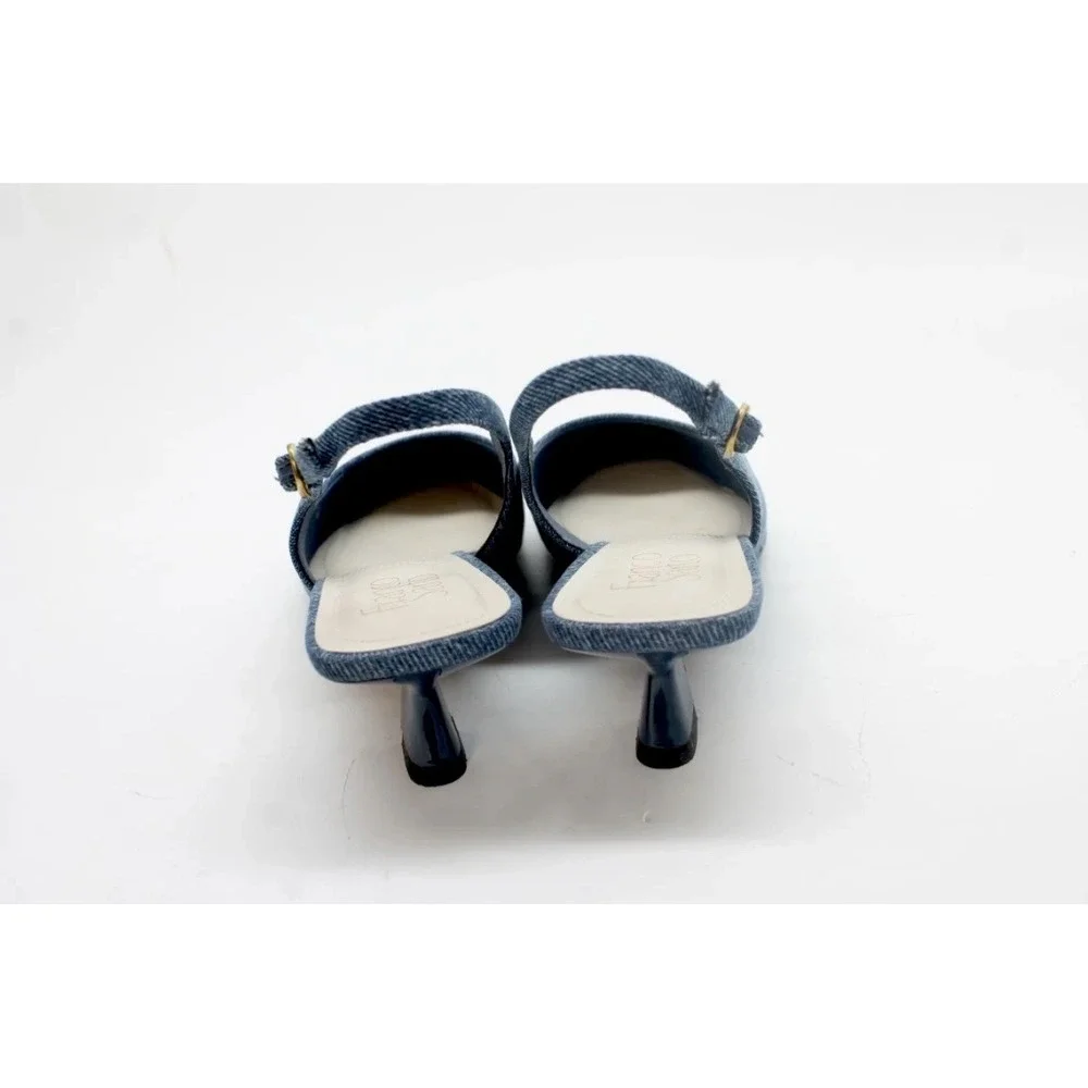 Franco Sarto Denim Tessa Pointed Toe Slingback Kitten Heels Size 7 MSRP $128